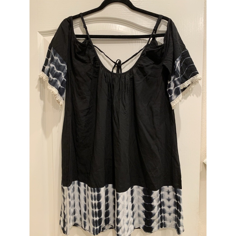 Bohemian Tie-Dye Black and‎ White Off-Shoulder Dress